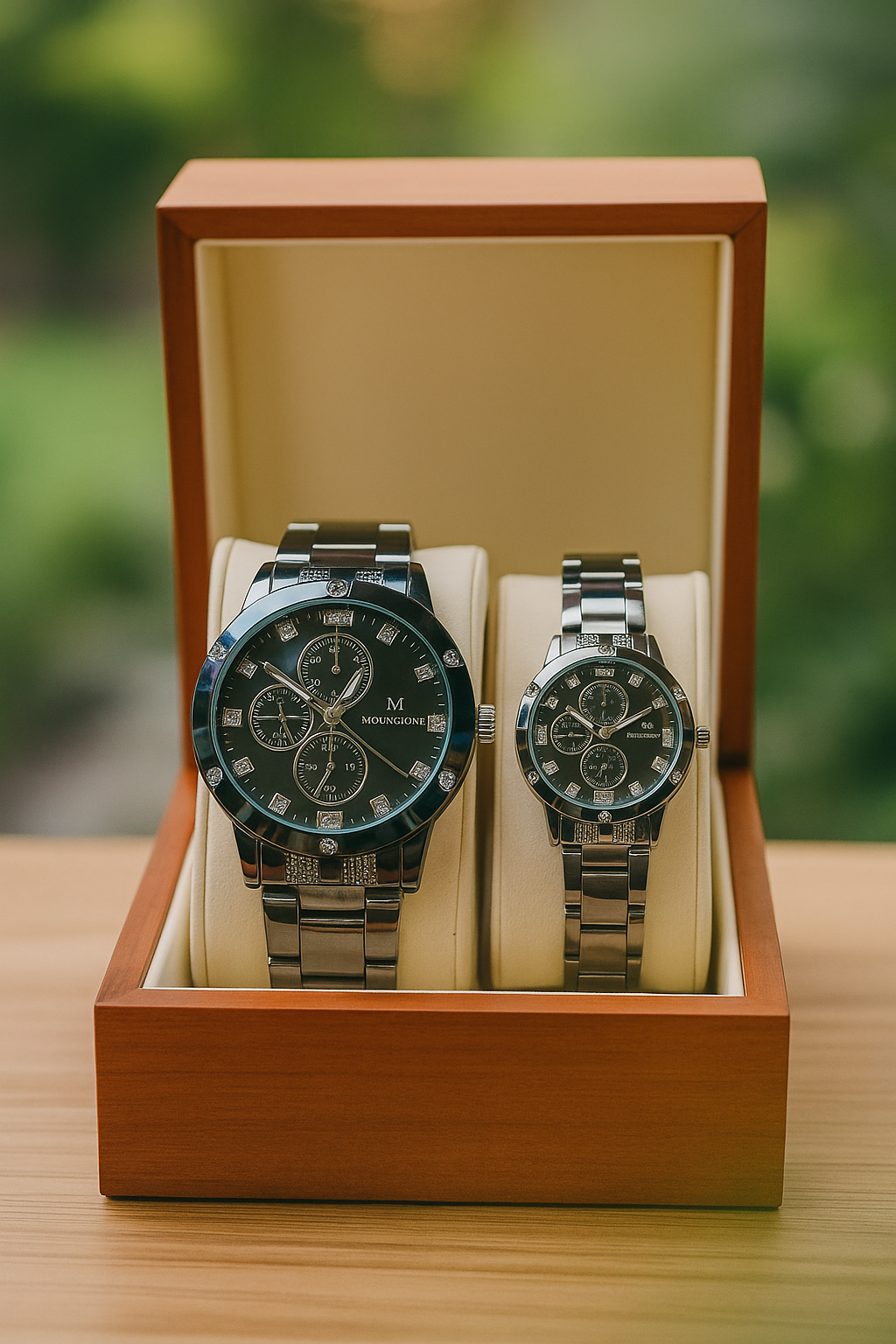 Moon Stone Couple Watch Set – Stainless Steel His & Her Timepieces | Regal Timepieces