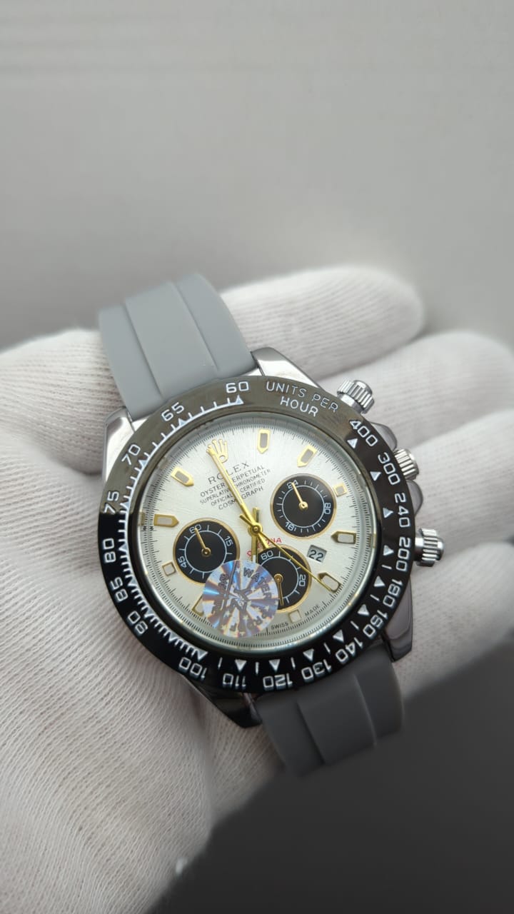 Rolex Gold Dial Watch with Revolving Unit Dial, Premium Rubber Straps & King Master Lock | Regal Timepieces