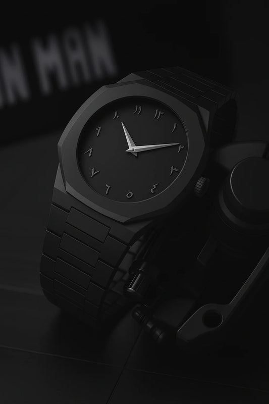 Black Aura Men’s Watch with Arabic Numerals – Lightweight Carbon Fiber, Matte Black Dial | Regal Timepieces