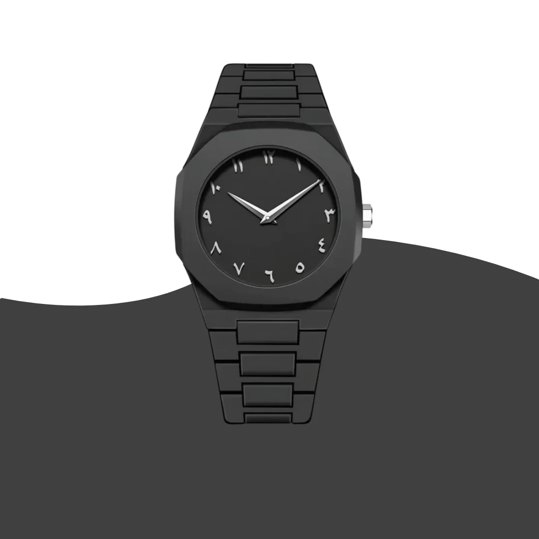 Black Aura Men’s Watch with Arabic Numerals – Lightweight Carbon Fiber, Matte Black Dial | Regal Timepieces