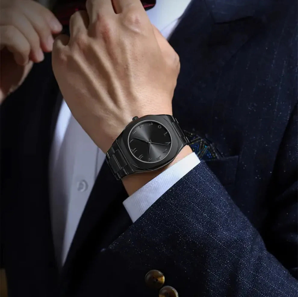 Black Arabic Aura Men’s Watch – Heavy weight Premium Quality with Metal Strap | Regal Timepieces