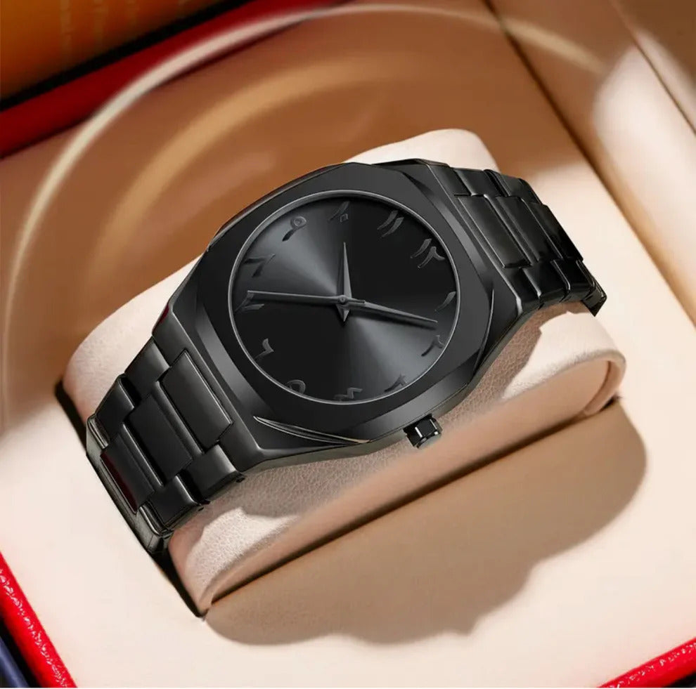 Black Arabic Aura Men’s Watch – Heavy weight Premium Quality with Metal Strap | Regal Timepieces