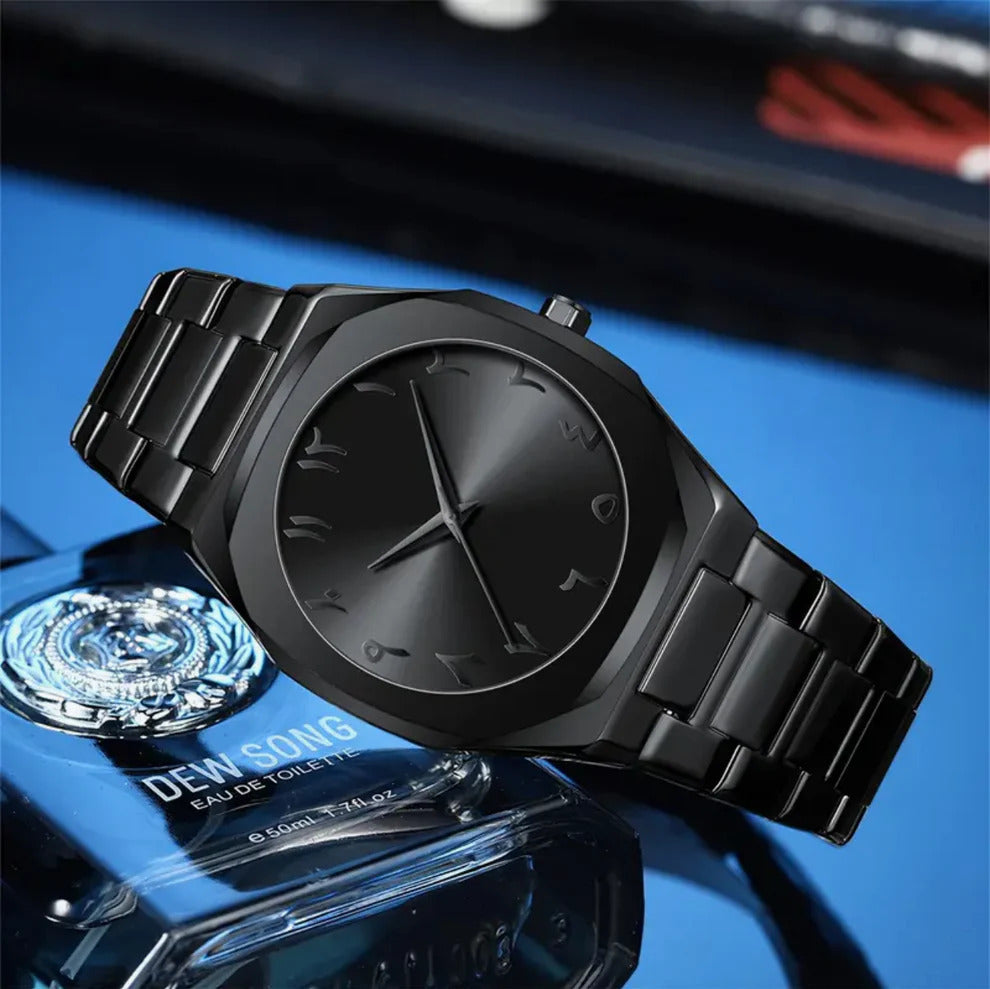 Black Arabic Aura Men’s Watch – Heavy weight Premium Quality with Metal Strap | Regal Timepieces